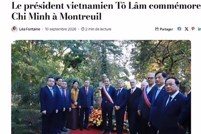 Đề cập đến việc Tổng Bí thư, Chủ tịch nước Tô Lâm tới Công viên Montreau ở thành phố Montreuil đặt hoa tưởng niệm Chủ tịch Hồ Chí Minh, báo La Revue nhấn mạnh ý nghĩa biểu tượng của địa điểm này, nơi gắn với lịch sử quan hệ giữa Chủ tịch Hồ Chí Minh và phong trào cánh tả Pháp. (Ảnh chụp màn hình: TTXVN)
