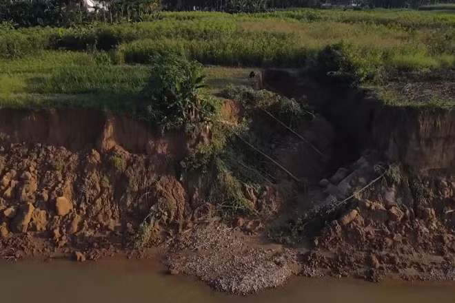 [Video] Sạt lở nghiêm trọng hơn 1.000m2 bờ sông Trà Khúc qua xã Trà Giang