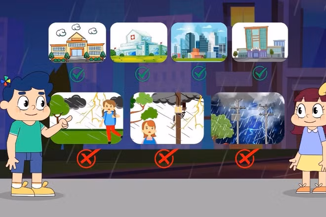 Kiến thức về phòng, chống thiên tai được thể hiện dễ hiểu, dễ nhớ qua hình thức phim hoạt hình. (Ảnh: VTV)