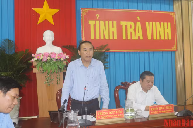 Thứ trưởng Nông nghiệp và Phát triển nông thôn Phùng Đức Tiến phát biểu tại buổi làm việc.