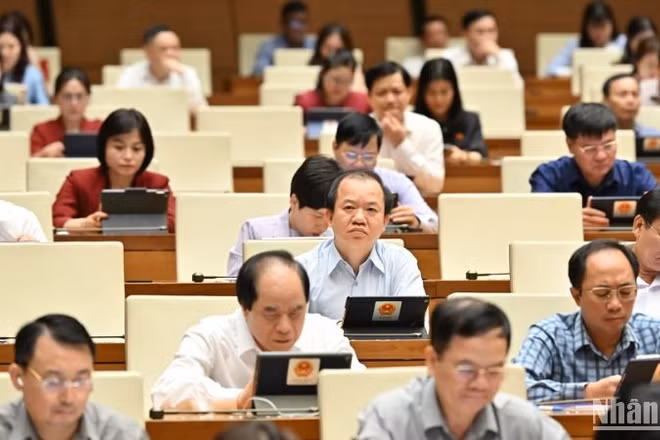 Các đại biểu Quốc hội làm việc tại hội trường. (Ảnh: THỦY NGUYÊN)