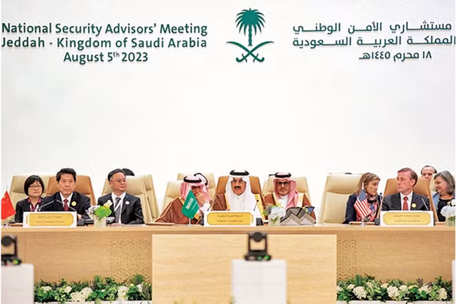 Đại diện của Trung Quốc, Saudi Arabia và Mỹ tham dự cuộc đàm phán về hòa bình cho Ukraine tại Jeddah ngày 5/8. Ảnh | REUTERS