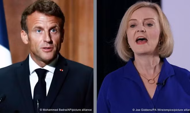 Tổng thống Pháp Emmanuel Macron và tân Thủ tướng Anh Liz Truss. (Ảnh: DW)