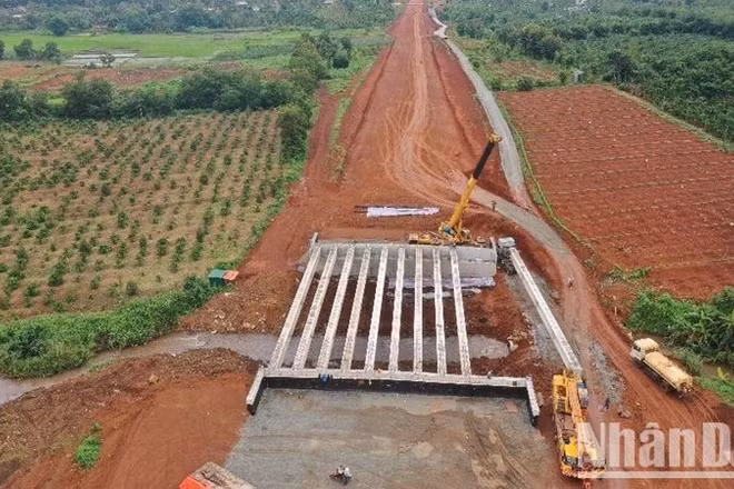 Lắp dầm cầu I33 cầu Ea Knuếc 3 bao gồm 11 phiến dầm với khối lượng kỹ thuật 1 phiến dầm là 60 tấn, được TNE&C vận chuyển từ bãi đúc đến vị trí và lắp đặt.