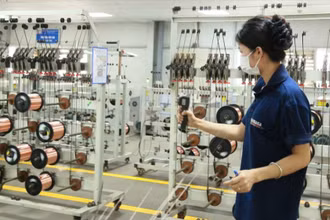 Lao động Công ty TNHH Thành Đồng tại Cụm công nghiệp Dốc Sặt, Từ Sơn, Bắc Ninh trong dây chuyền sản xuất. (Ảnh AN TRÂN)