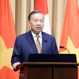 Tổng Bí thư, Chủ tịch nước Tô Lâm phát biểu chính sách "Quan hệ Đối tác chiến lược Việt Nam-Canada trong bối cảnh thế giới đầy biến động”. (Ảnh: Thống Nhất/TTXVN)