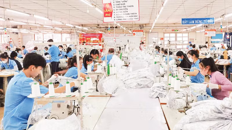 Sản xuất hàng may mặc xuất khẩu tại Tổng công ty cổ phần Dệt may Hòa Thọ.