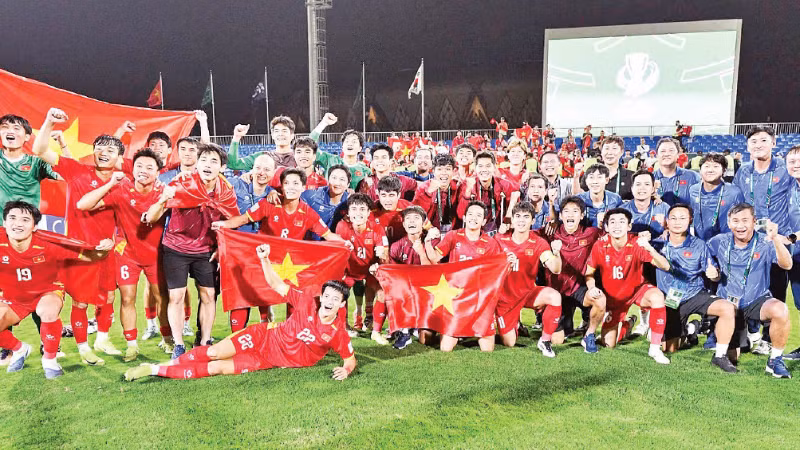 Niềm vui của U23 Việt Nam sau trận thắng U23 Hàn Quốc và đoạt Huy chương đồng.