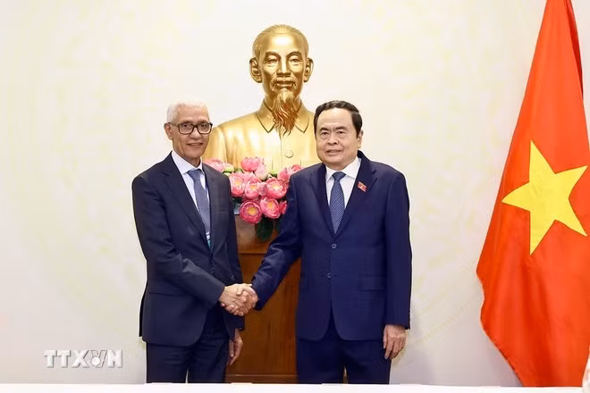 Chủ tịch Quốc hội Trần Thanh Mẫn tiếp Chủ tịch Hạ viện Morocco Rachid Talbi El Alami chiều 21/1/2025, tại thành phố Cần Thơ. (Ảnh: Doãn Tấn/TTXVN)