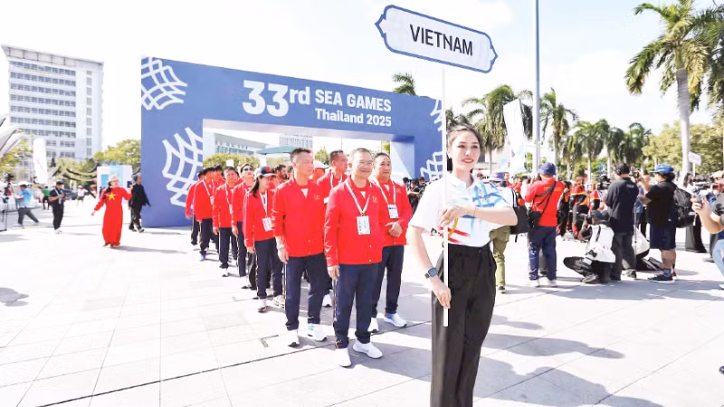Lễ thượng cờ đoàn thể thao Việt Nam tại SEA Games 33 ngày 8/12.