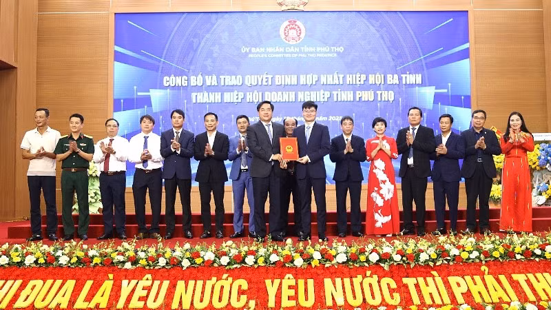 Chủ tịch Ủy ban nhân dân tỉnh Trần Duy Đông trao quyết định thành lập Hiệp hội Doanh nghiệp tỉnh Phú Thọ.