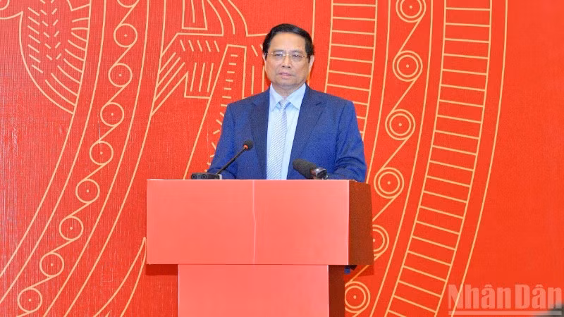 Thủ tướng Chính phủ Phạm Minh Chính phát biểu ý kiến tại cuộc gặp gỡ. (Ảnh: THANH GIANG)