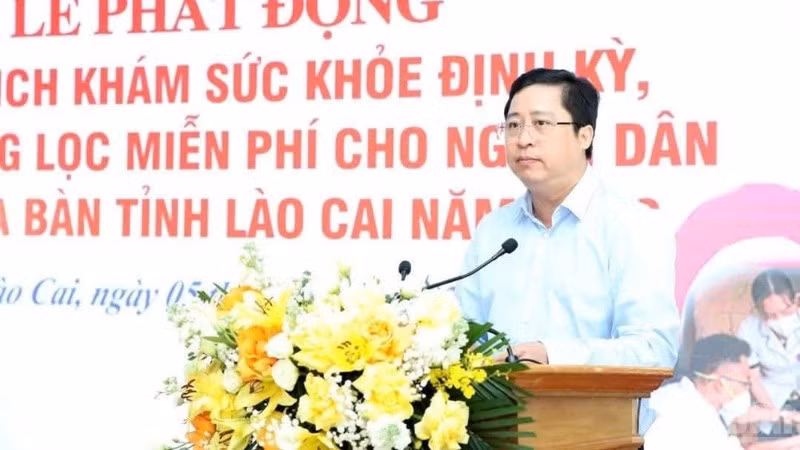 Đồng chí Dương Quốc Huy, Ủy viên Trung ương Đảng, Bí thư Tỉnh ủy phát biểu tại lễ phát động. (Ảnh: THANH SƠN)