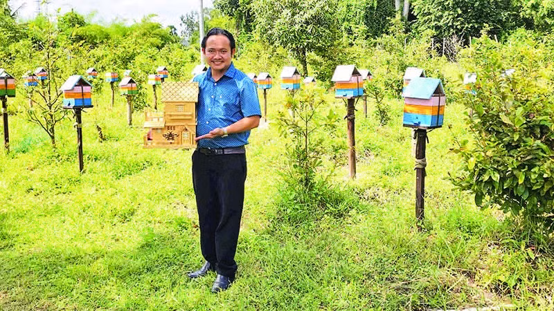 Anh Nguyễn Trung Thành khởi nghiệp thành công nghề nuôi ong dú lấy mật.