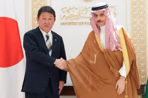 Cuộc gặp của hai Bộ trưởng Ngoại giao Nhật Bản và Saudi Arabia tại Riyadh. (Ảnh: THE JAPANTIMES)