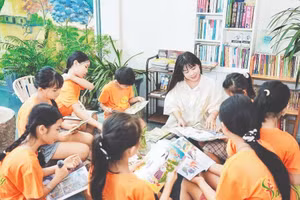 Thư viện cộng đồng “Khu vườn bình yên” tại xã Thạch Hà, tỉnh Hà Tĩnh. (Ảnh: NTN)