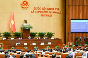 Quốc hội biểu quyết thông qua Luật Phát triển đô thị. (Ảnh: DUY LINH)