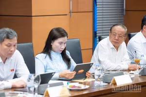 Các đại biểu thảo luận tại tổ. (Ảnh: THỦY NGUYÊN)