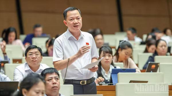 Đại biểu Trịnh Xuân An (Đoàn thành phố Đồng Nai) phát biểu tại hội trường. (Ảnh: DUY LINH)
