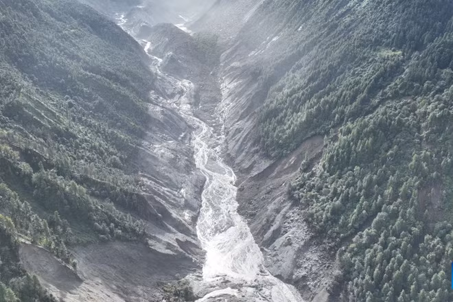Một khu vực bị sạt lở đất ở Nepal. (Ảnh: Tân Hoa Xã)