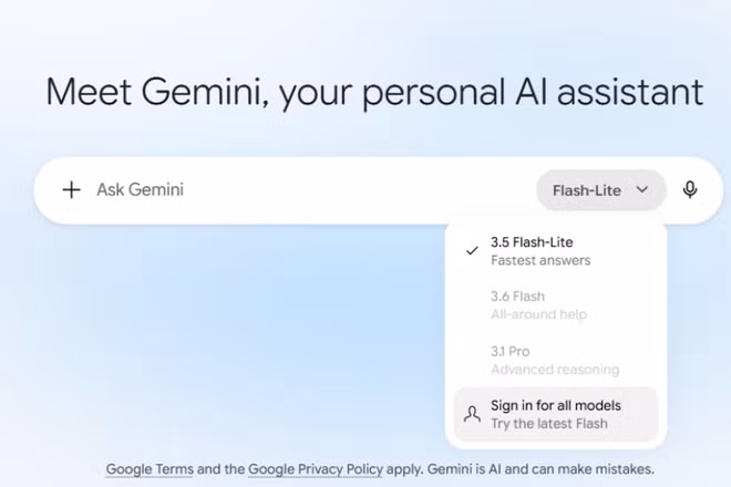 Người dùng miễn phí và thuê bao AI Plus sẽ không còn được tiếp cận một số mô hình Gemini như trước đây. (Ảnh chụp màn hình)