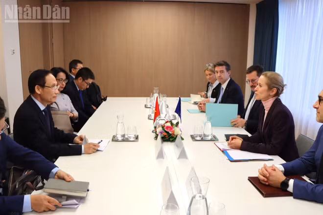 Hai bên nhất trí tiếp tục thúc đẩy triển khai hiệu quả quan hệ Đối tác chiến lược toàn diện Việt Nam-EU. (Ảnh: Bộ Ngoại giao)