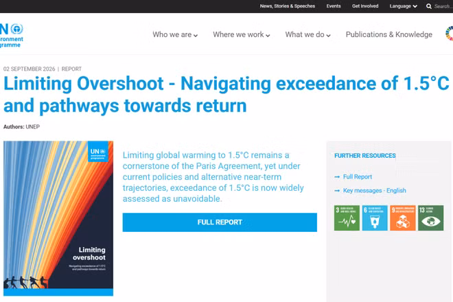 Báo cáo “Limiting Overshoot” vừa được Liên hợp quốc công bố. (Ảnh chụp màn hình)