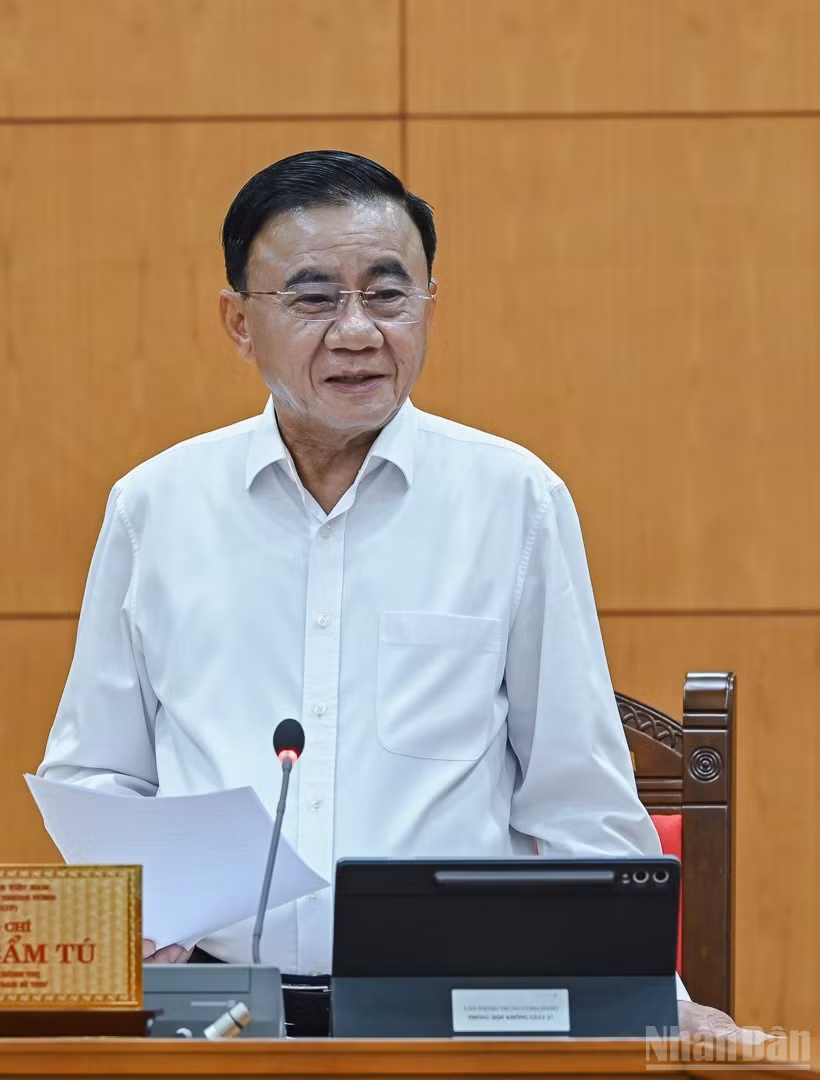 Thường trực Ban Bí thư Trần Cẩm Tú phát biểu kết luận cuộc làm việc. (Ảnh: DUY LINH)