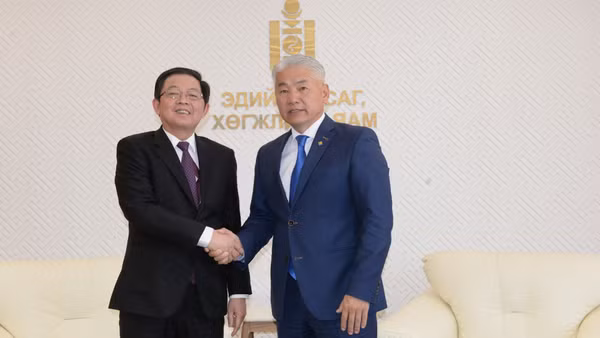 Phó Thủ tướng Chính phủ Hồ Quốc Dũng và Phó Thủ tướng Thường trực, Bộ trưởng Kinh tế và Phát triển Mông Cổ Jadamba Enkhbayar tại cuộc làm việc.