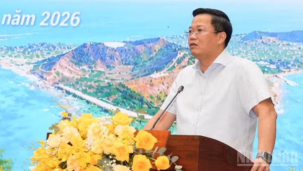 Chủ tịch Ủy ban nhân dân tỉnh Quảng Ngãi Nguyễn Đức Tâm phát biểu kết luận tại buổi làm việc. (Ảnh: HIỂN CỪ)