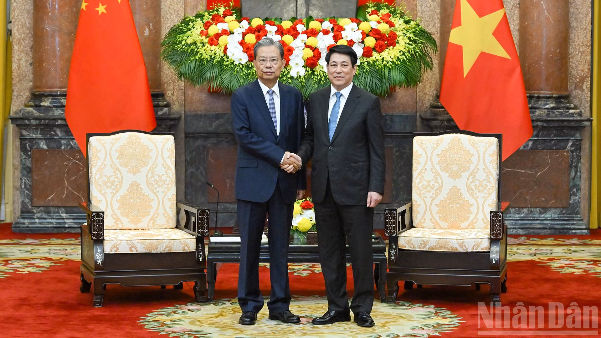 Chủ tịch nước Lương Cường và Ủy viên trưởng Nhân đại toàn quốc Trung Quốc Triệu Lạc Tế.