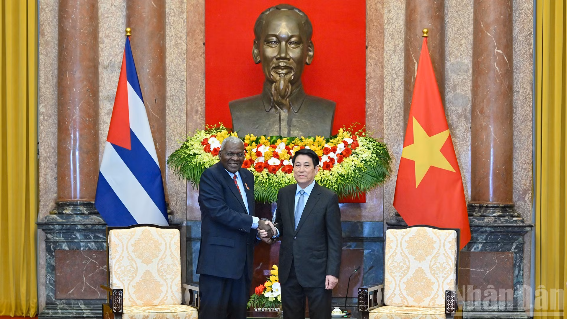Chủ tịch nước Lương Cường tiếp Chủ tịch Quốc hội Cuba Esteban Lazo Hernandez tại buổi tiếp.