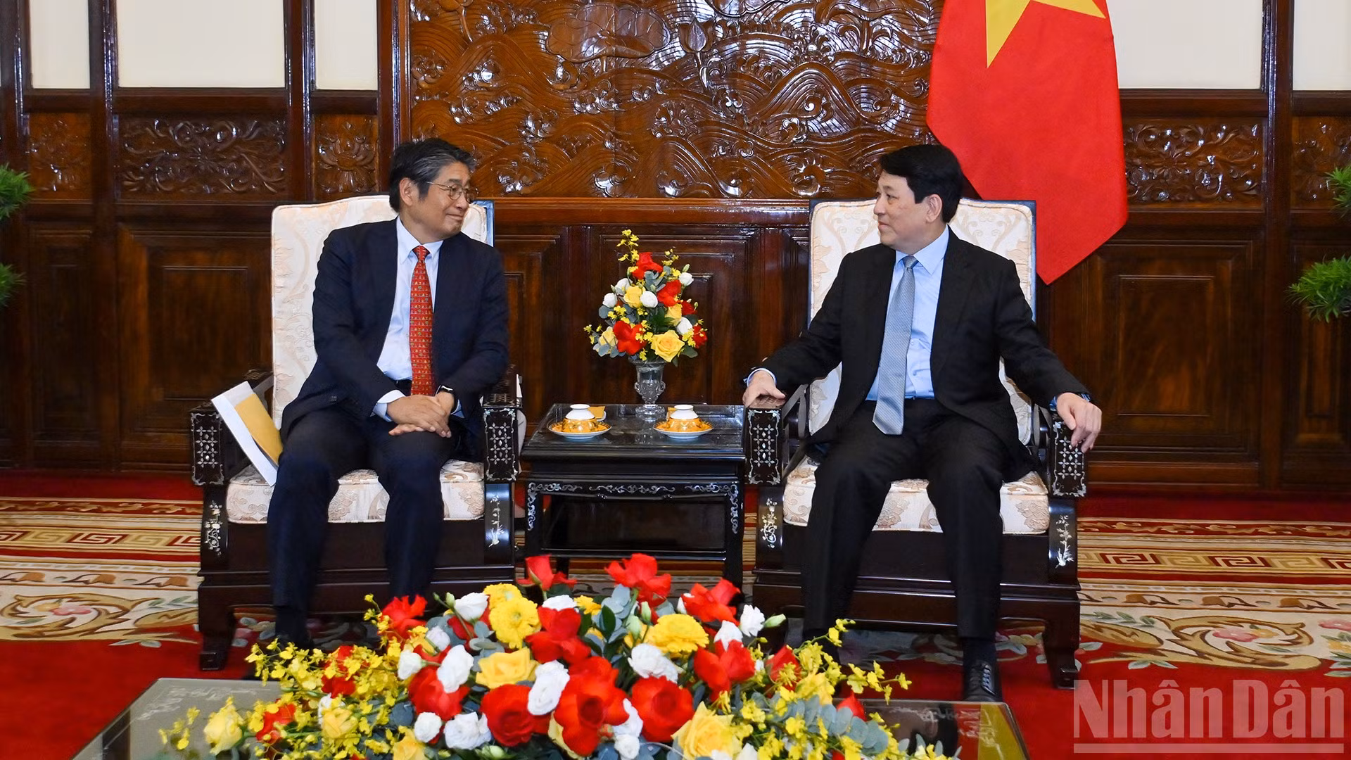 Chủ tịch nước Lương Cường và Đại sứ Nhật Bản tại Việt Nam Ito Naoki tại buổi tiếp.