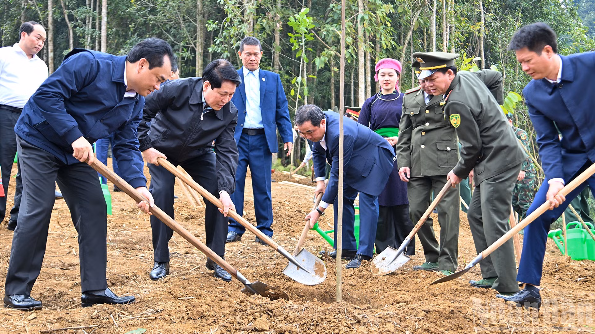 Chủ tịch nước Lương Cường và các đại biểu trồng cây tại Lễ phát động “Tết trồng cây đời đời nhớ ơn Bác Hồ” Xuân Bính Ngọ.