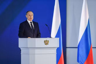 Tổng thống Nga Vladimir Putin tại cuộc họp ở thủ đô Moskva. (Ảnh: THX/TTXVN)