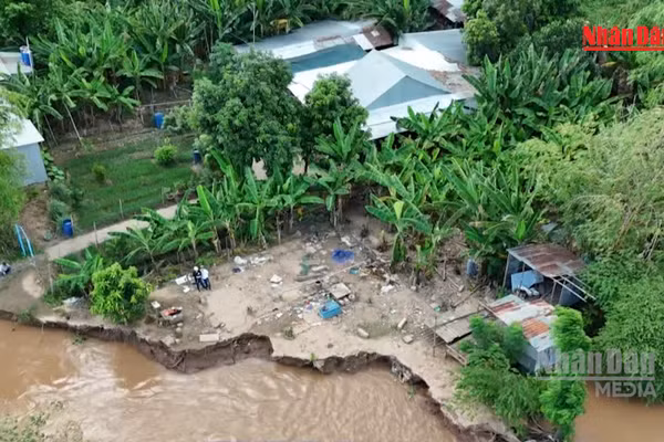 [Video] An Giang di dời 6 hộ dân trong vùng sạt lở đến nơi an toàn 