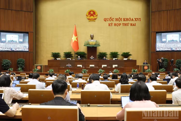 Quốc hội làm việc tại hội trường. (Ảnh: DUY LINH)