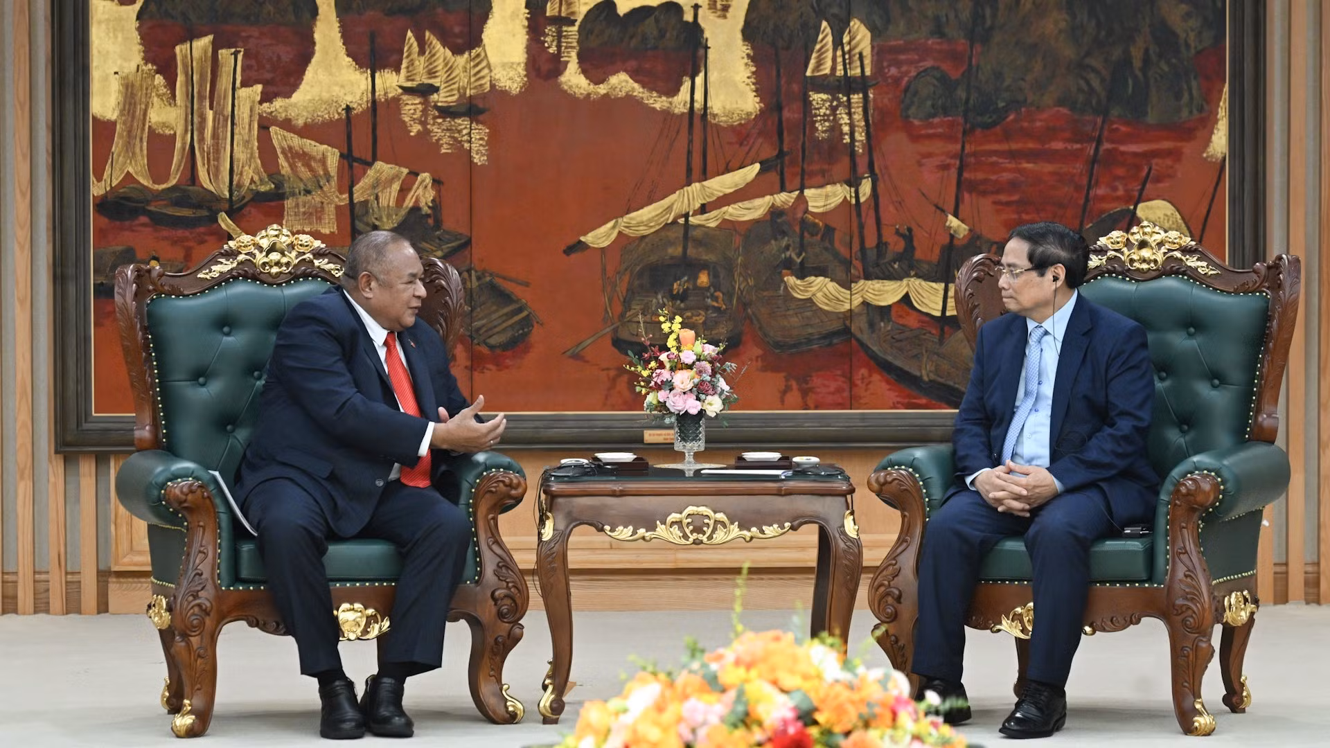 Thủ tướng Phạm Minh Chính tiếp Bộ trưởng Ngoại giao và Hợp tác Timor-Leste Bendito dos Santos Freitas.