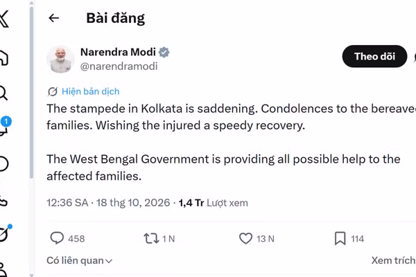 Bài viết trên trang mạng xã hội X của Thủ tướng Ấn Độ Narendra Modi. (Ảnh chụp màn hình)