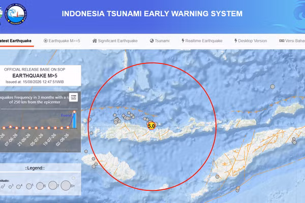Động đất có độ lớn 7,7 ngoài khơi Indonesia kèm hai dư chấn mạnh. (Ảnh: Cơ quan cảnh báo sớm động đất Indonesia)