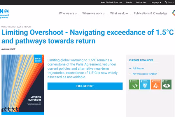 Báo cáo “Limiting Overshoot” vừa được Liên hợp quốc công bố. (Ảnh chụp màn hình)