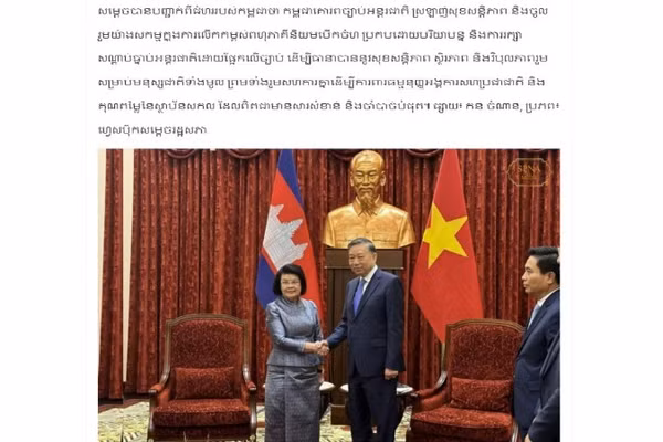Bài viết của AKP về cuộc gặp giữa Tổng Bí thư, Chủ tịch nước Tô Lâm và Chủ tịch Quốc hội Campuchia Khuon Sudary. (Ảnh chụp màn hình)