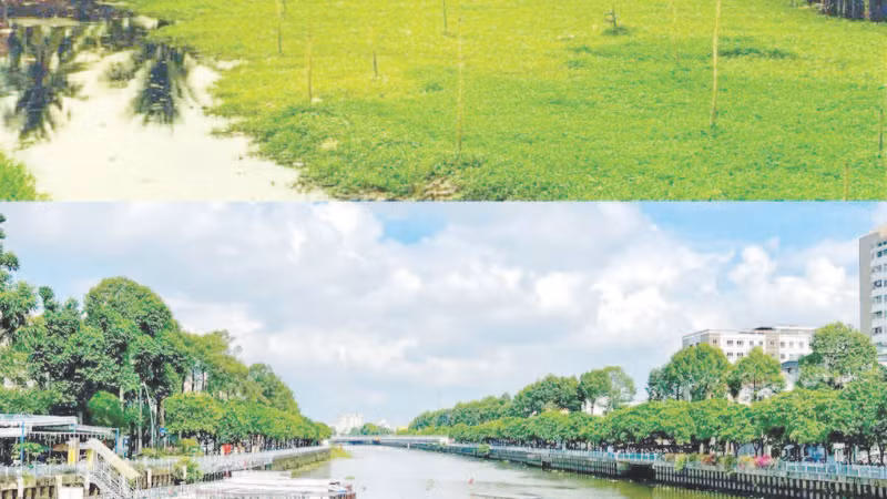 Hình ảnh kênh Nhiêu Lộc-Thị Nghè trước và sau cải tạo. (Ảnh TRUNG ANH)