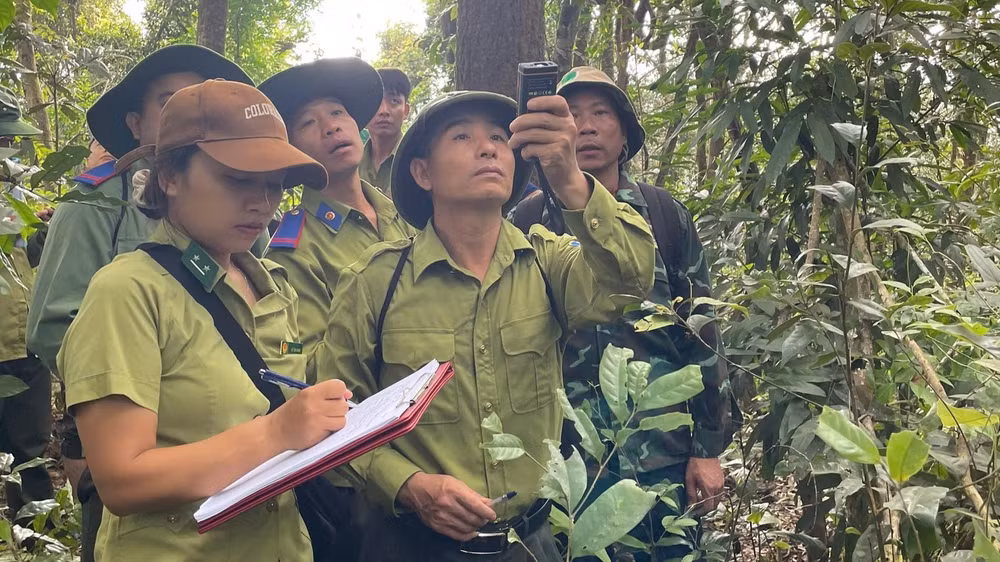 Lực lượng kiểm lâm Điện Biên cùng nhân dân các xã trong khu vực Mường Nhé tuần tra bảo vệ rừng.