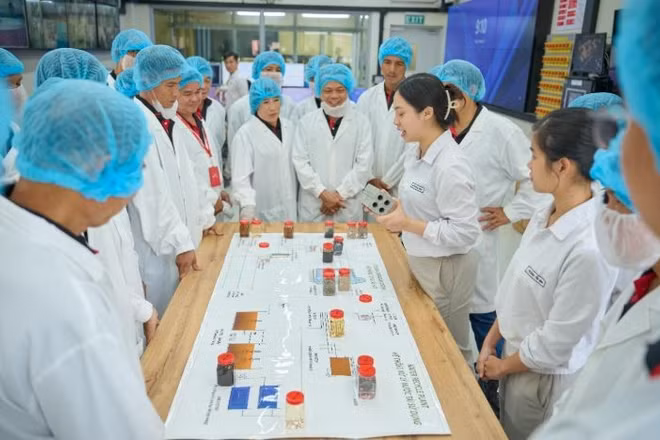 Các nông dân tiêu biểu của chương trình NESCAFÉ Plan được tham quan quy trình sản xuất và tìm hiểu các loại hạt cà-phê xuất khẩu của nhà máy Nestlé Trị An.