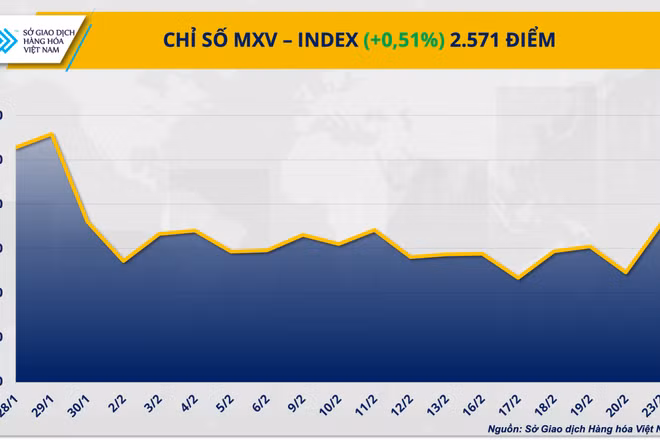 MXV-Index tăng hơn 0,5% lên 2.571 điểm - mức cao nhất kể từ cuối tháng 1