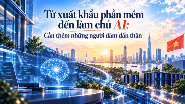 Việt Nam đang đặt mục tiêu nâng cao năng lực tự chủ và làm chủ các công nghệ chiến lược, trong đó có AI. (Ảnh thiết kế có sự hỗ trợ của AI)
