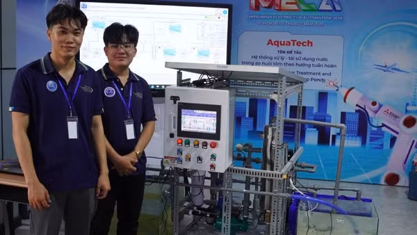 Đề tài "Hệ thống xử lý-tái sử dụng nước trong nuôi tôm theo hướng tuần hoàn" của nhóm sinh viên Đại học Trà Vinh giành giải Ba cuộc thi toàn quốc MECA-Mitsubishi Electric Cup Automation 2026.