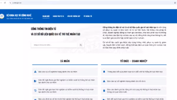 Giao diện Cổng thông tin điện tử một cửa về trí tuệ nhân tạo. (Ảnh chụp màn hình)