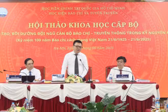 Học viện Báo chí và Tuyên truyền tổ chức Hội thảo khoa học cấp Bộ với chủ đề “Đào tạo, bồi dưỡng đội ngũ cán bộ báo chí-truyền thông trong kỷ nguyên mới”. (Ảnh: THÚY HẰNG)